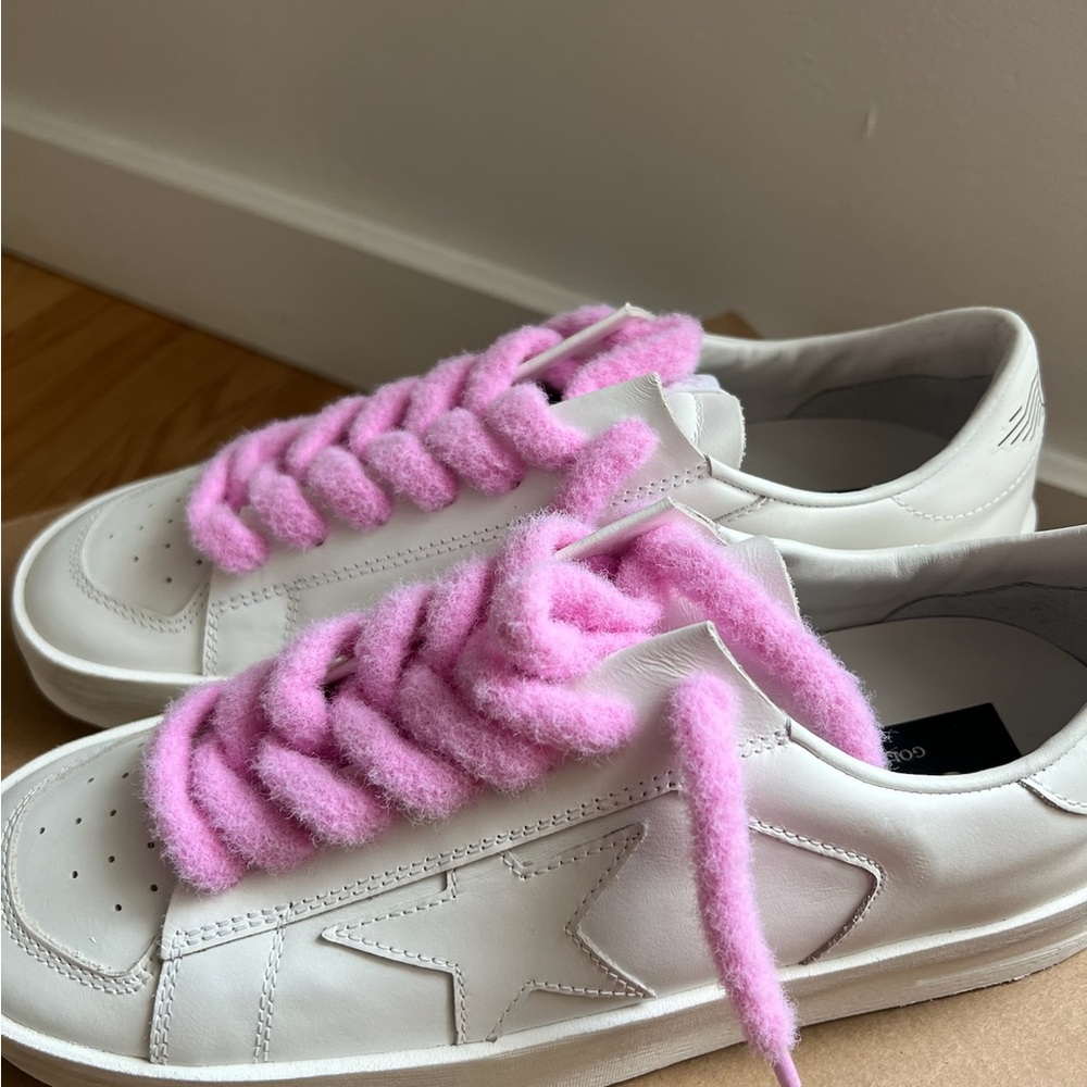 Golden Goose White Sneakers with Pink Laces